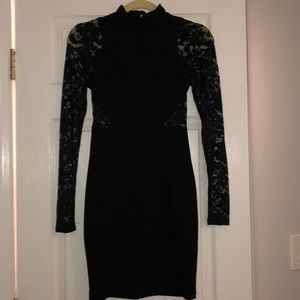 Macy’s black long lace sleeve dress